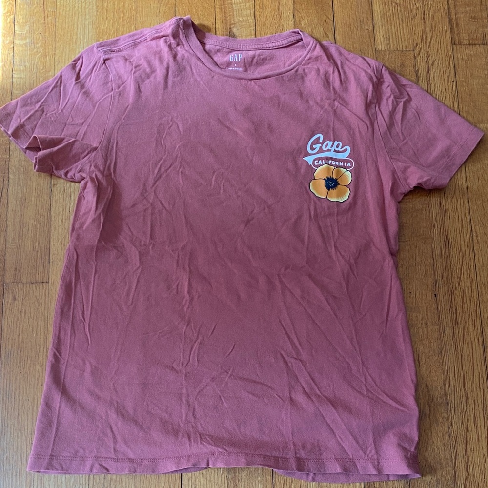 GAP Rose Pink Crewneck Tee with Yellow Poppy Graphic